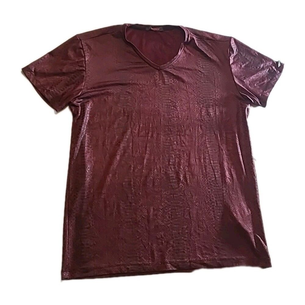 Mondo Mens Short Sleeve Shirt Size Med Red & Black Snake skin looking pattern